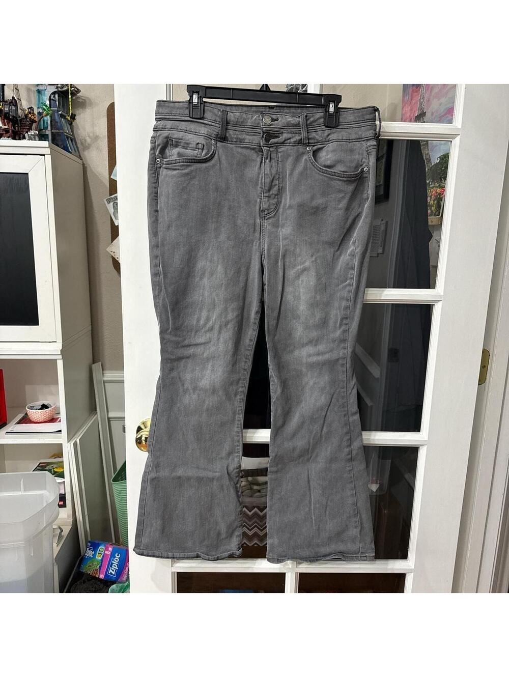 NYDJ Grey Flare Jeans, Low Rise Lift Tuck Denim - Size 16